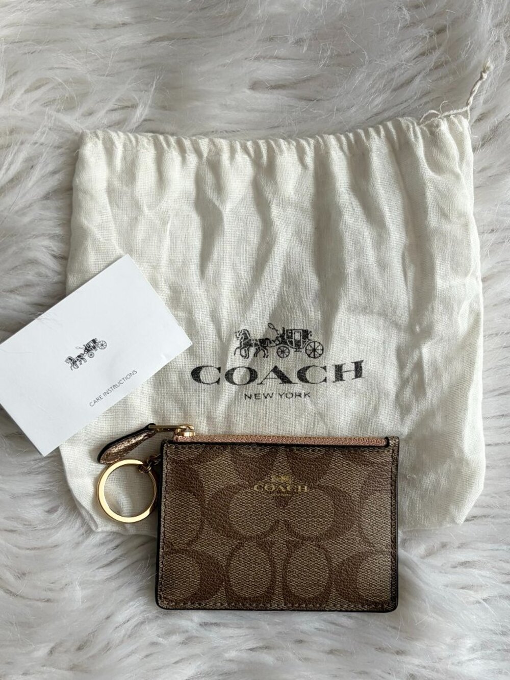 NWT COACH Signature Mini Skinny Khaki/Brown/Gold Card Holder Wallet